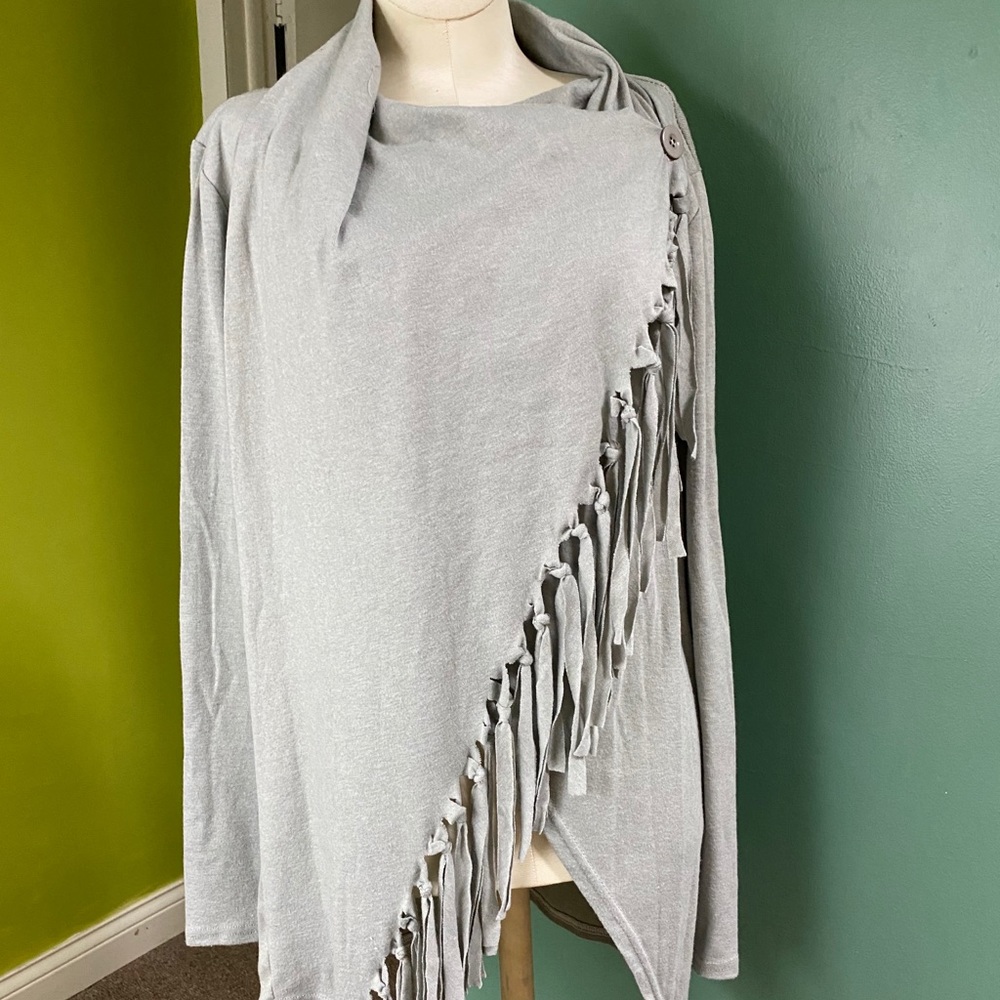 Grey Fringed Long Sweater
